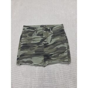Express Skirt Womens 4 Camouflage Mini Skirt Stretch Denim Raw Hem